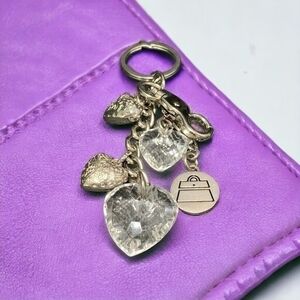 Vintage Kathy Van Zeeland Silver Tone Key Chain 3" Hearts Bag Charm Zinc Alloy
